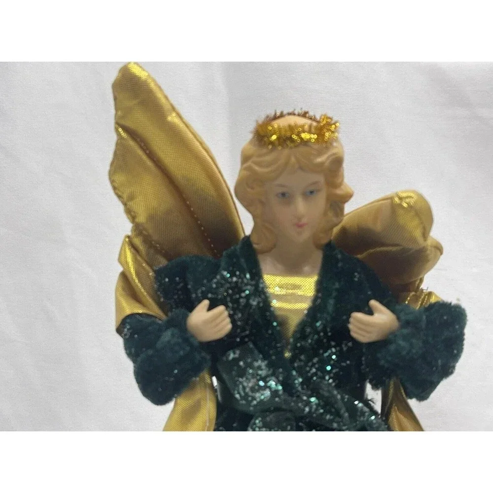 Christmas House Angel Tree Top Green Dress 11” Vintage RARE